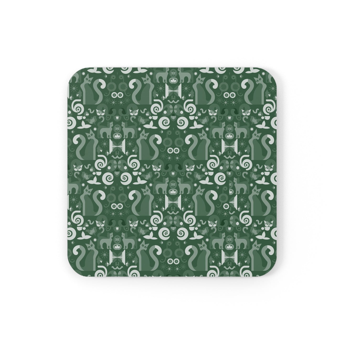 Purrfect Pattern in Green - Cork Back Coaster