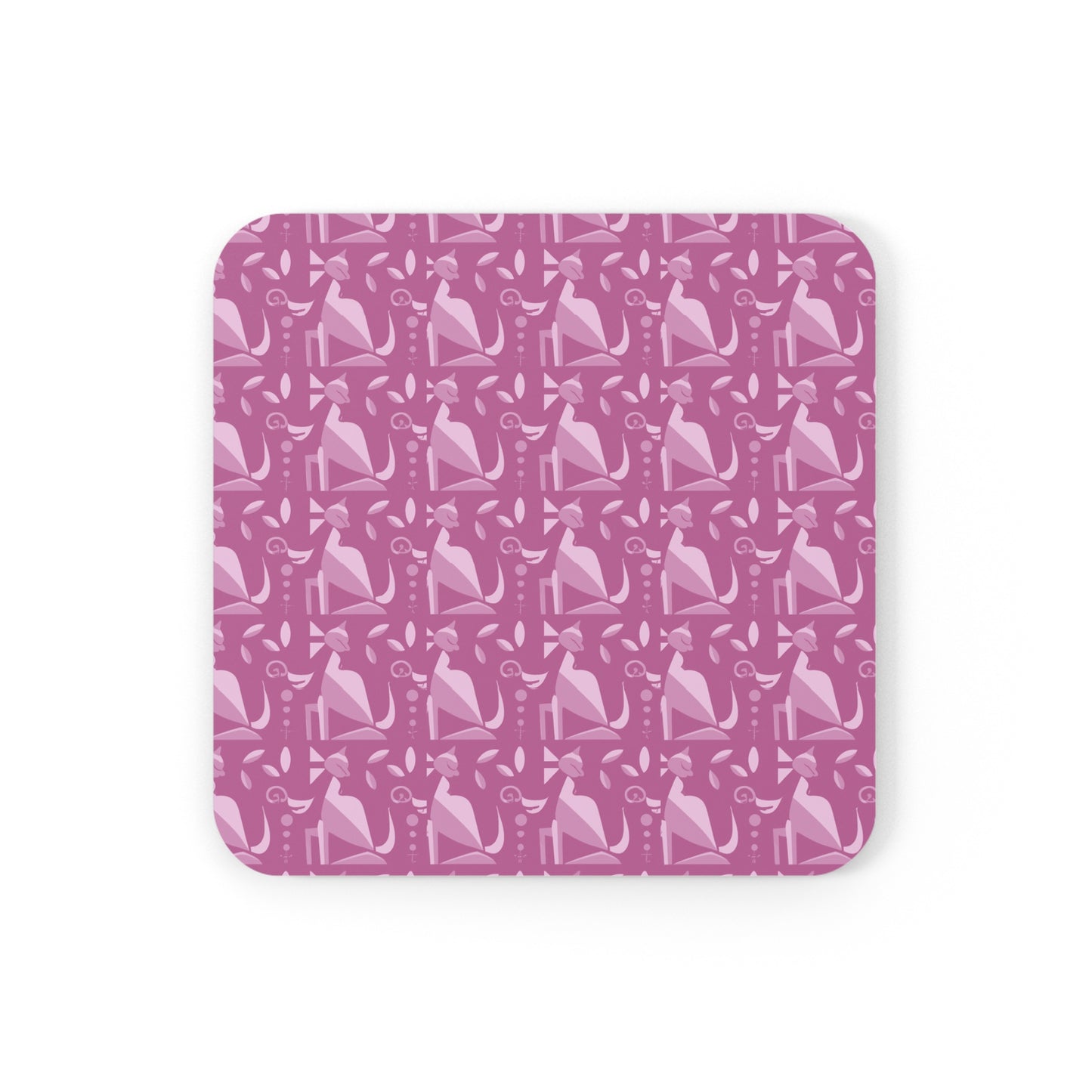 Whiskered Whimsy in Pink - Cork Back Coaster