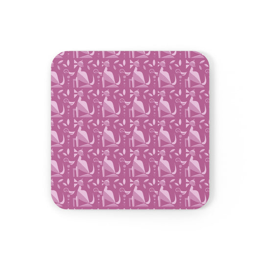 Whiskered Whimsy in Pink - Cork Back Coaster