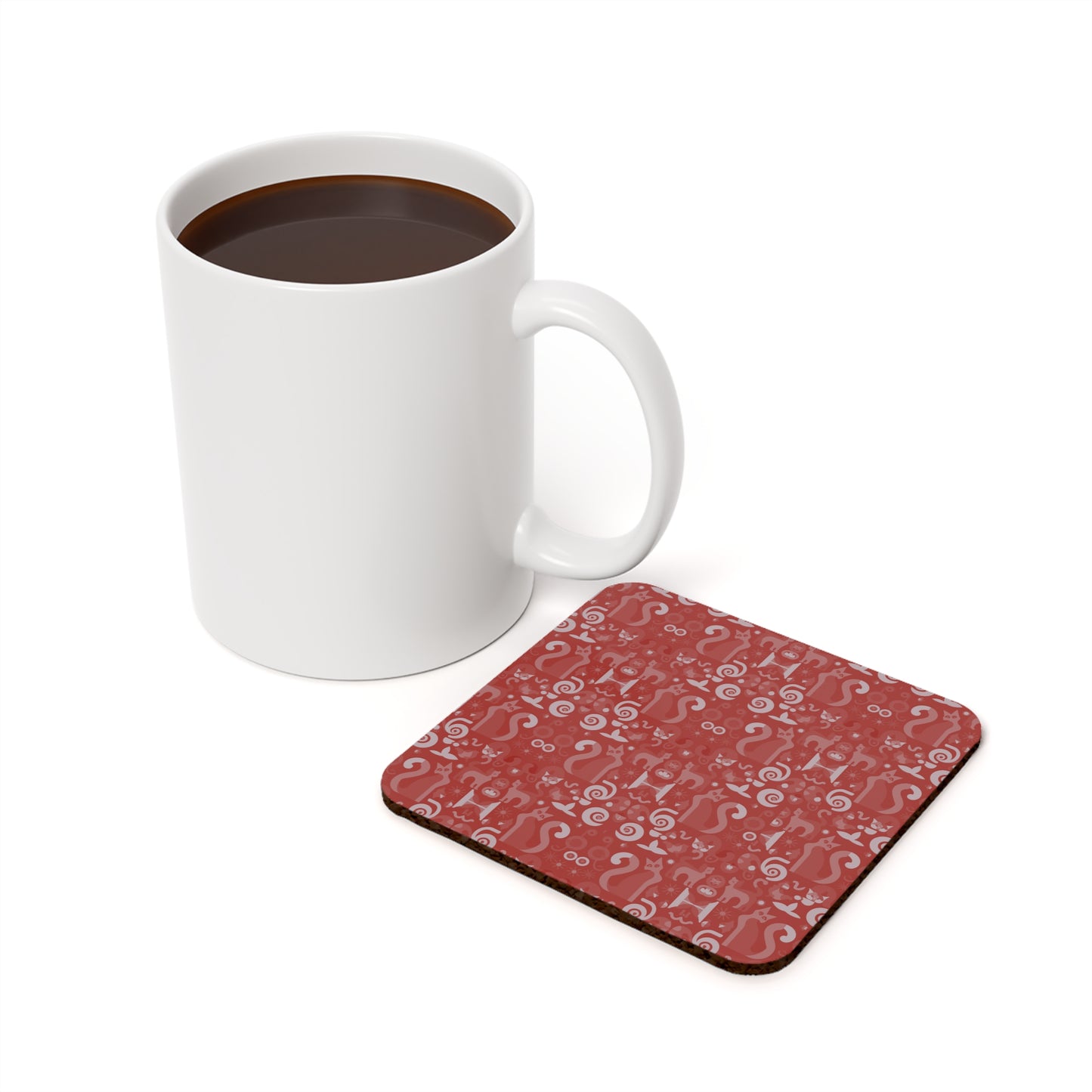 Purrfect Pattern in Cherry - Cork Back Coaster