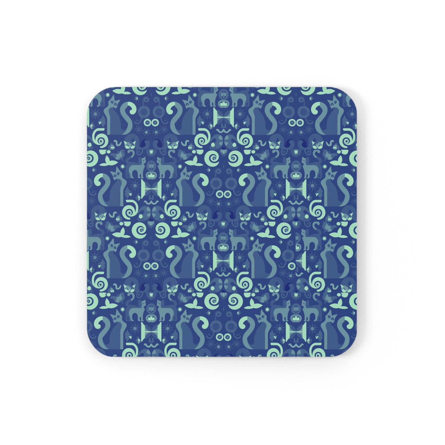 Purrfect Pattern in Blue - Cork Back Coaster