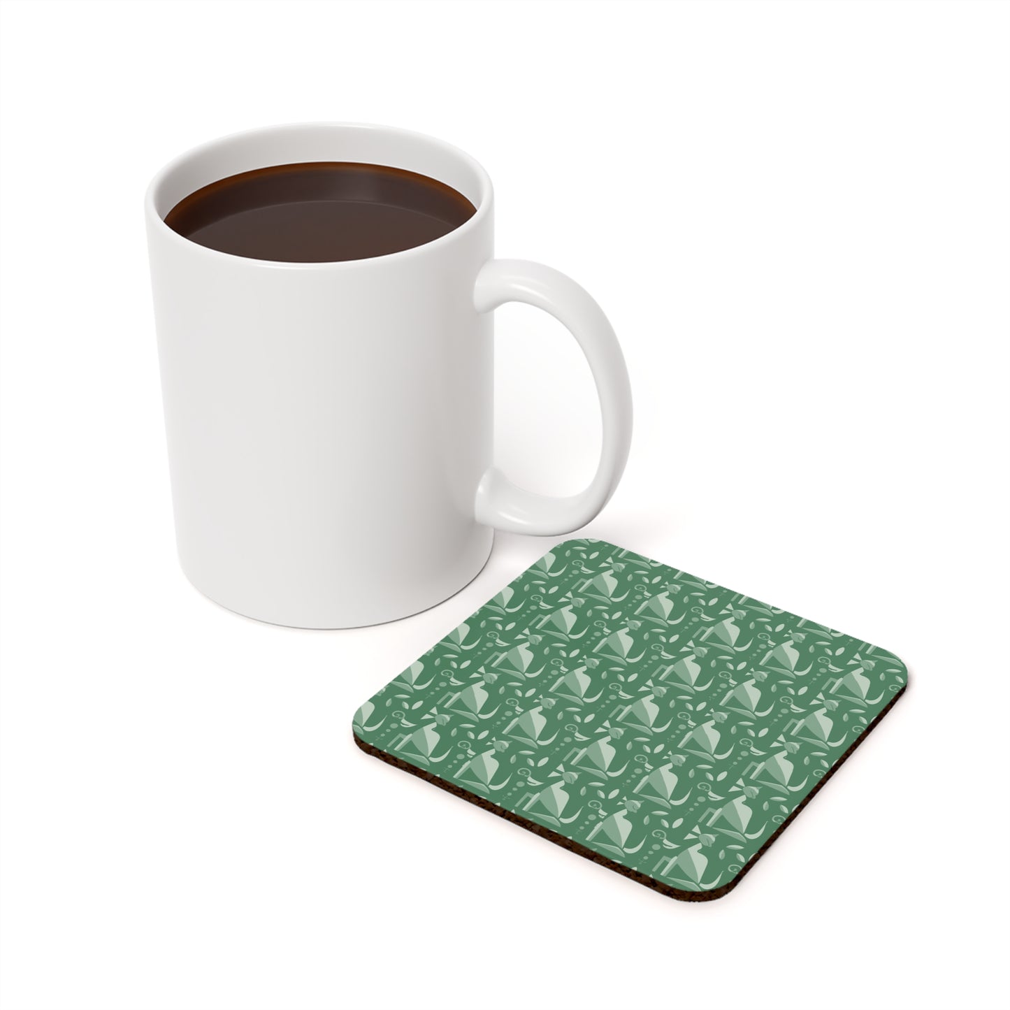 Whiskered Whimsy in Green - Cork Back Coaster