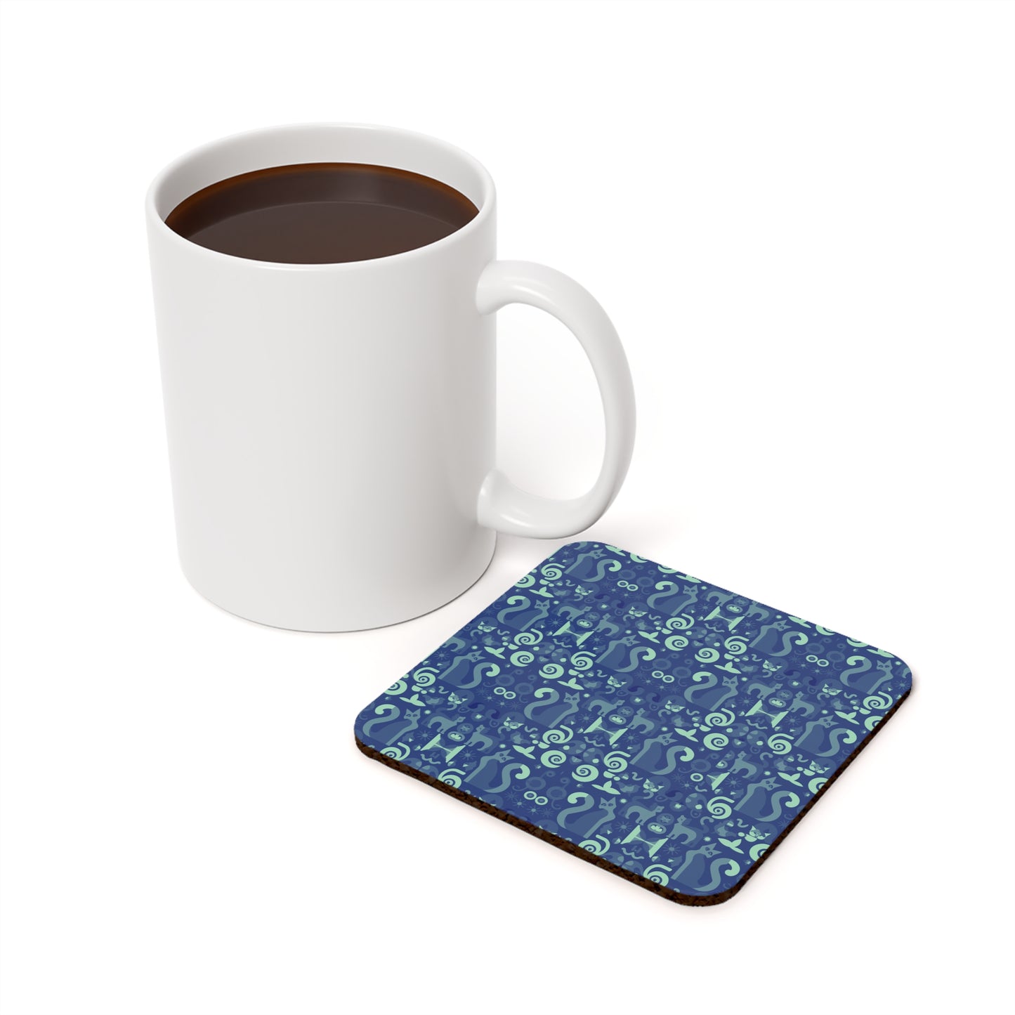 Purrfect Pattern in Blue - Cork Back Coaster