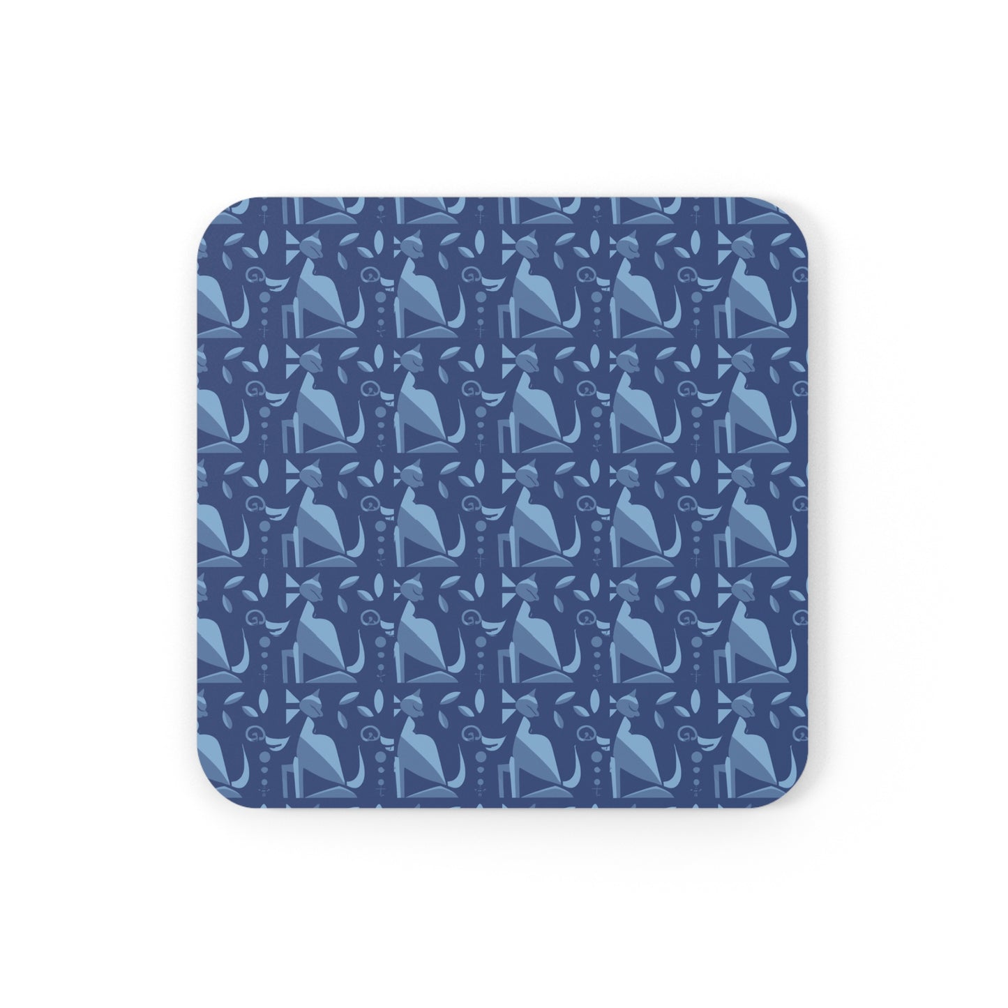 Whiskered Whimsy in Blue - Cork Back Coaster