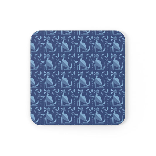 Whiskered Whimsy in Blue - Cork Back Coaster