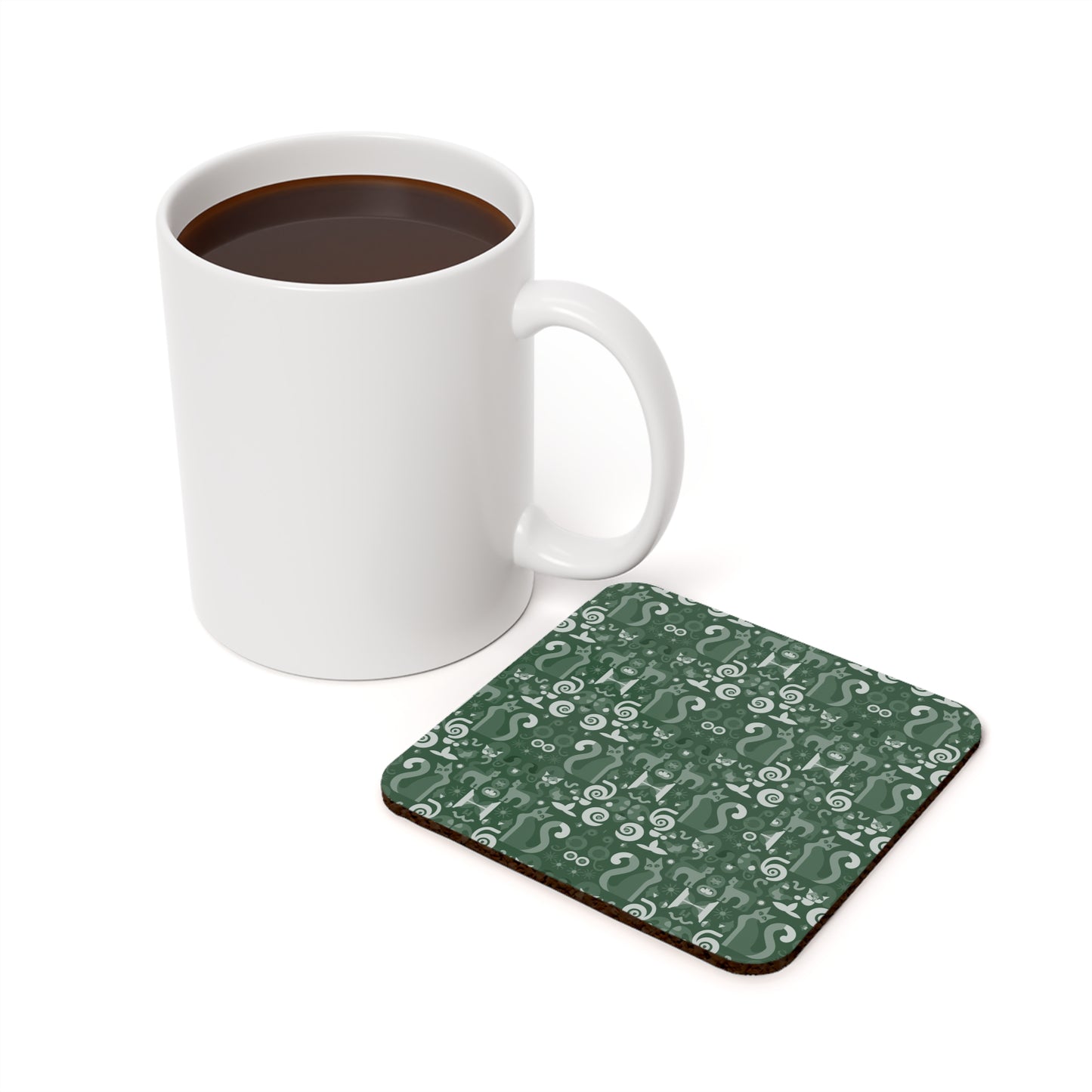 Purrfect Pattern in Green - Cork Back Coaster