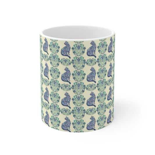 Floral Fusion (Cat Edition) - Ceramic Mug 11oz