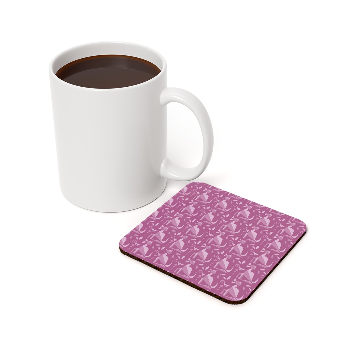 Whiskered Whimsy in Pink - Cork Back Coaster