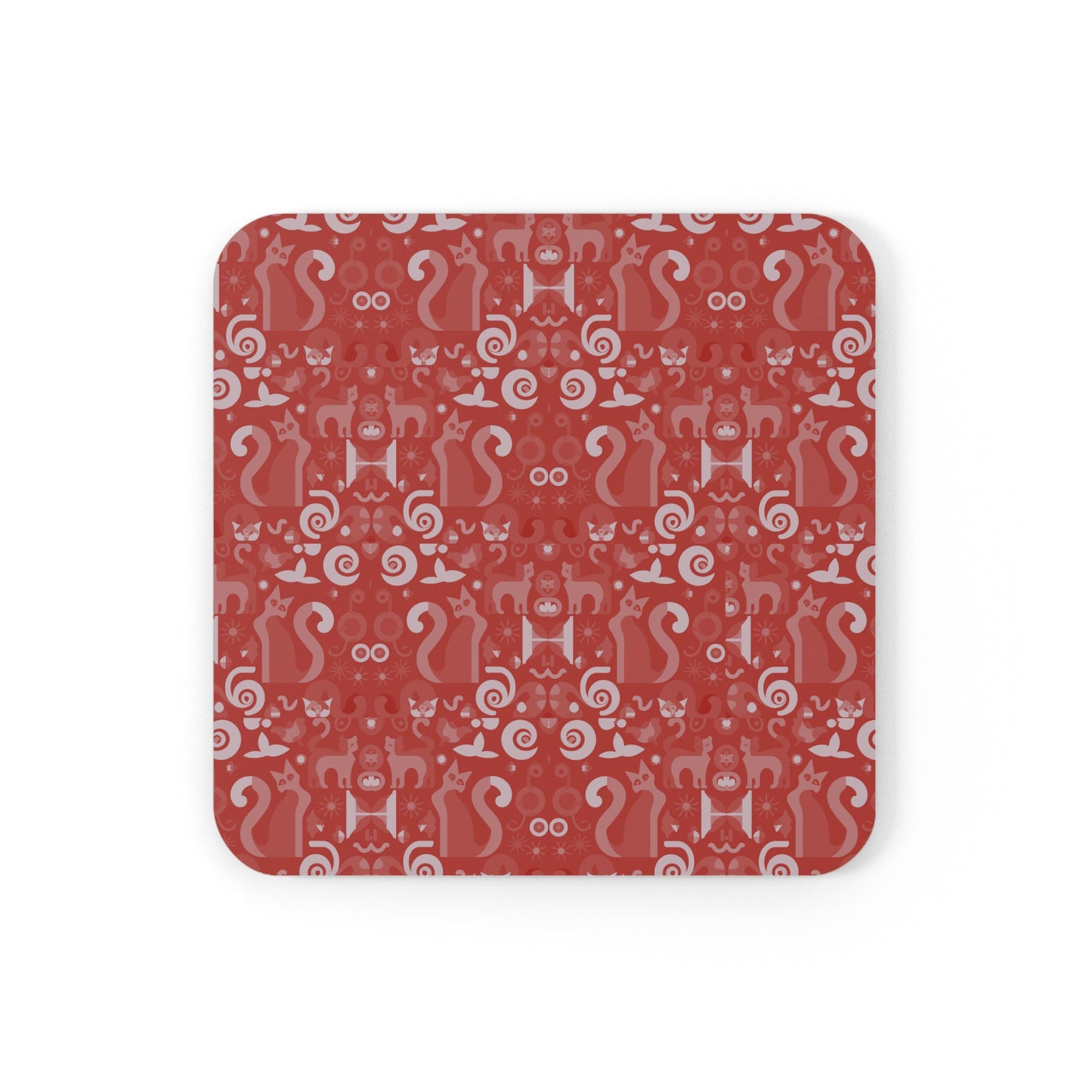 Purrfect Pattern in Cherry - Cork Back Coaster