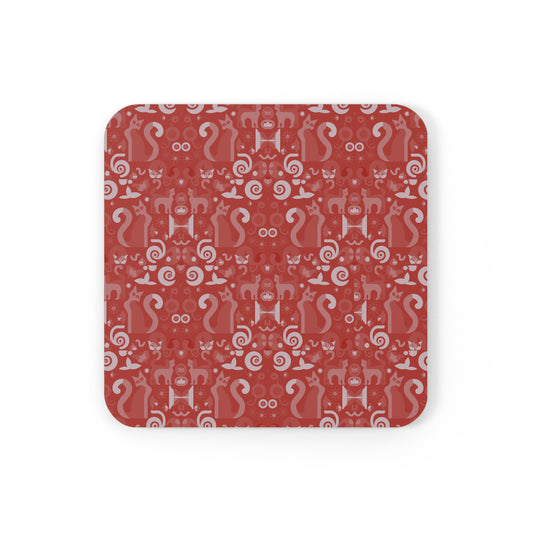 Purrfect Pattern in Cherry - Cork Back Coaster