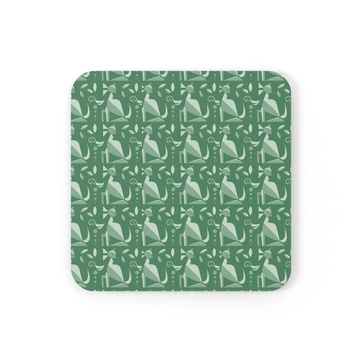 Whiskered Whimsy in Green - Cork Back Coaster