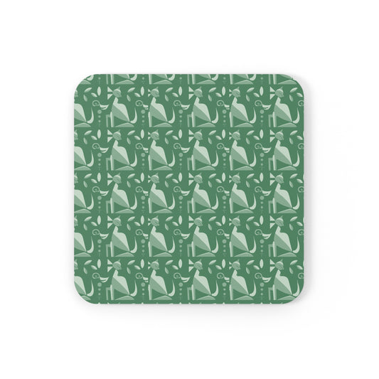 Whiskered Whimsy in Green - Cork Back Coaster