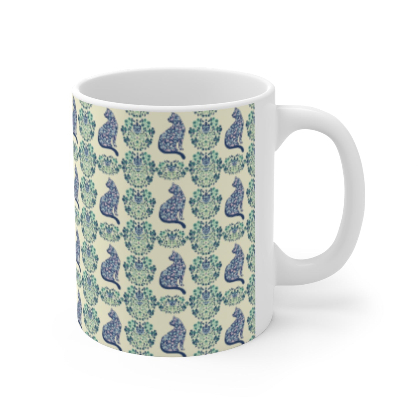 Floral Fusion (Cat Edition) - Ceramic Mug 11oz