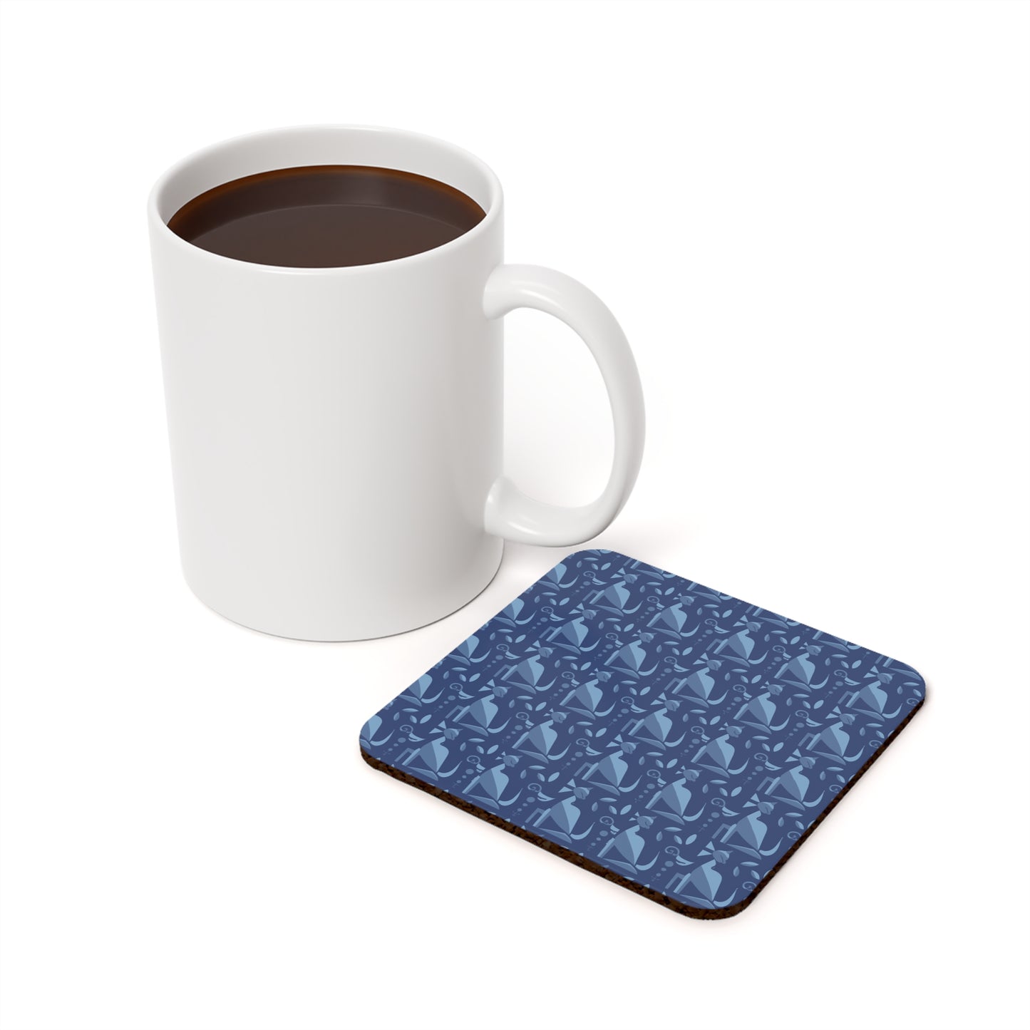 Whiskered Whimsy in Blue - Cork Back Coaster